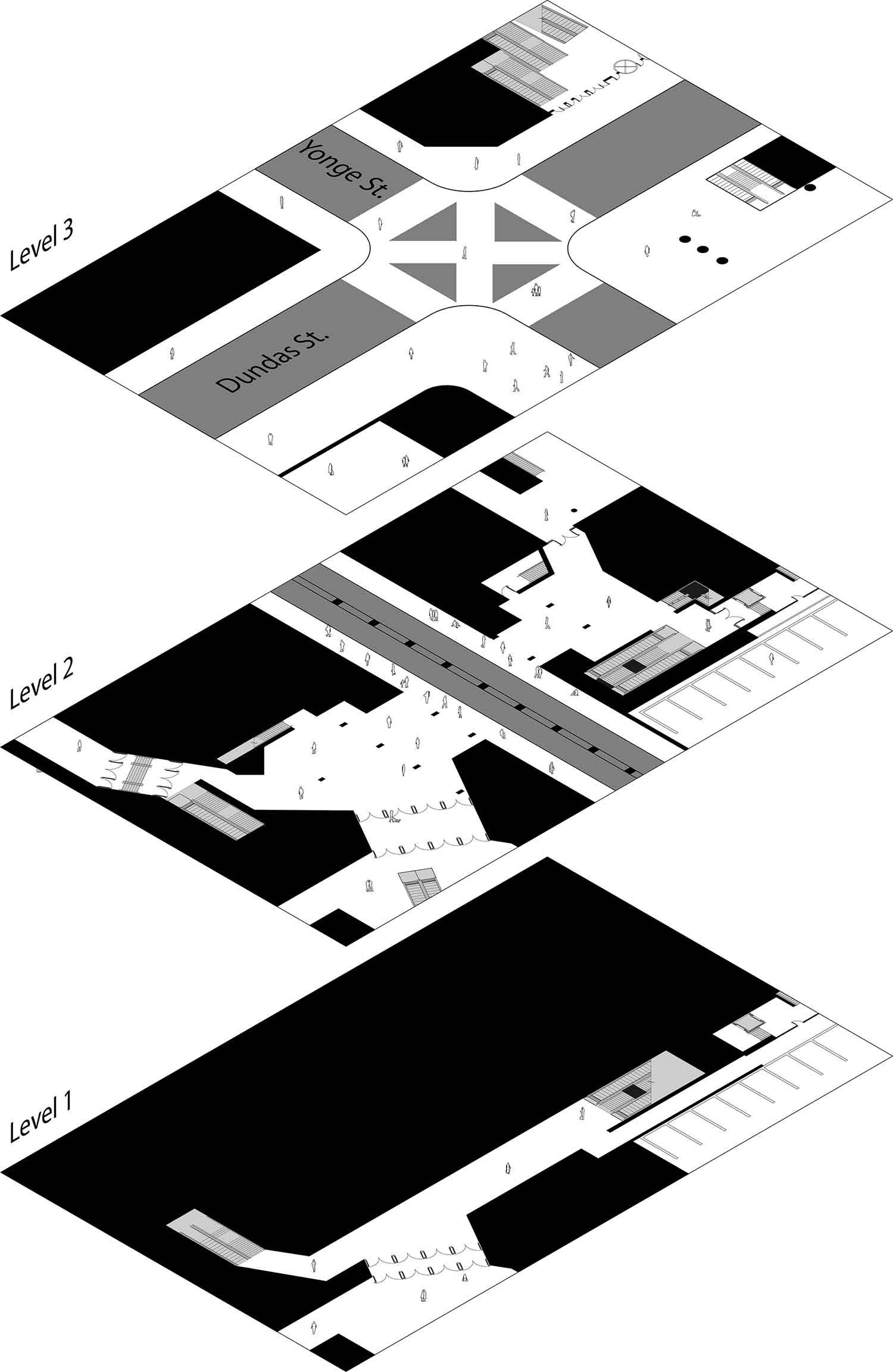 Axonometric diagram of Dundas Square