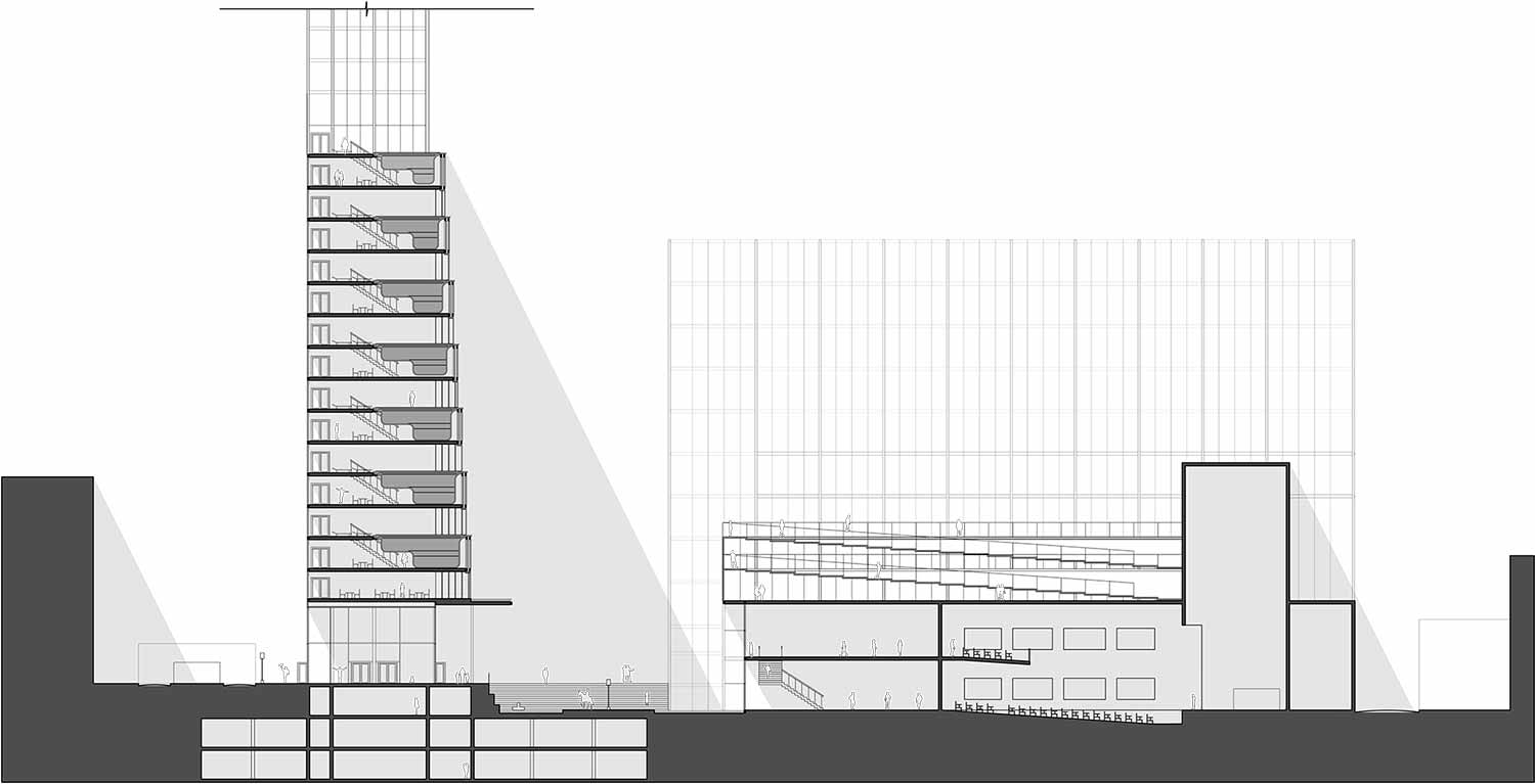 Section through tower and theatre