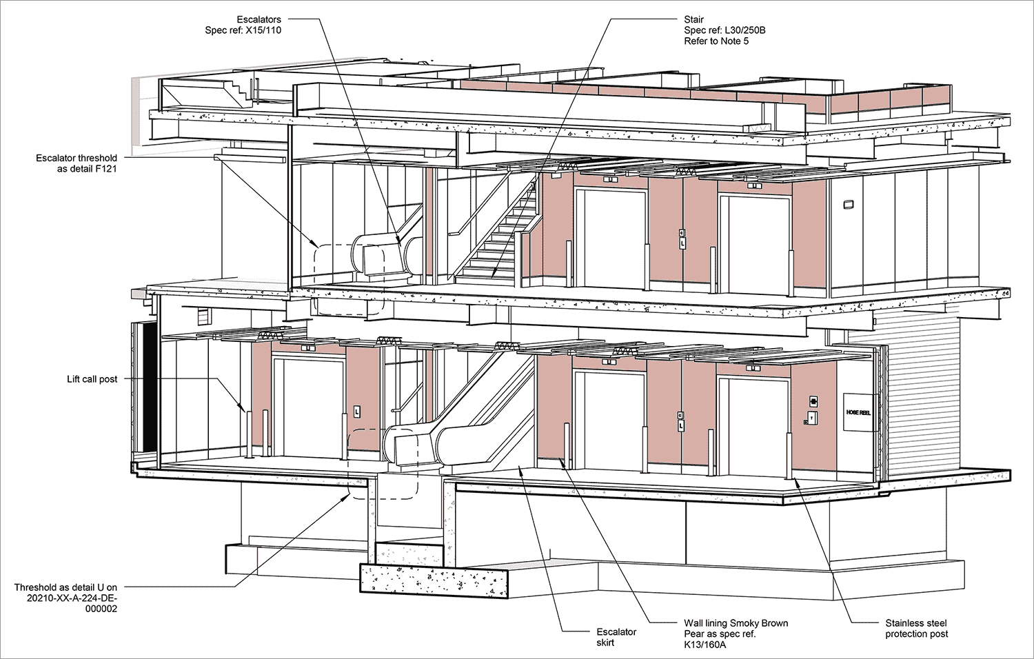 Escalators area 3D view