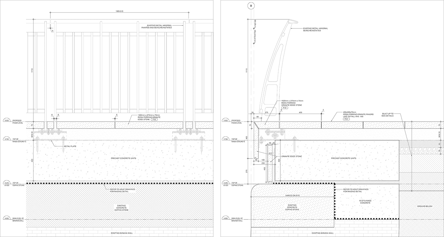 Dock edge detail sections